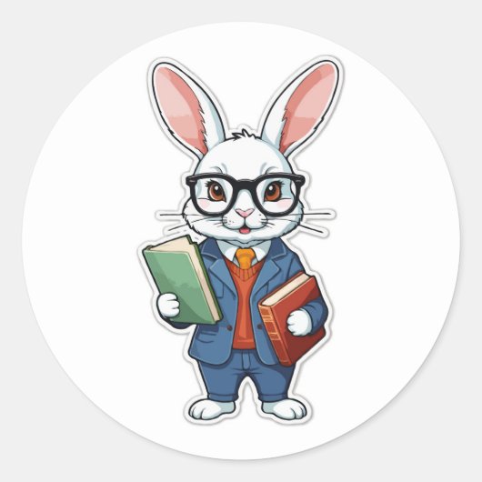 Terug naar school: Nerdy Bunny Teacher Ronde Sticker (Voorkant)