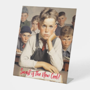 Terug naar school Norman Rockwell tekenstijl Reclamebord Met Voetstuk