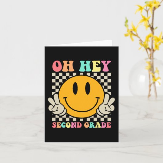 Terug naar school Oh hé tweedeklas retro leraar S Kaart (Gele Bloem)