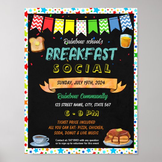 Terug naar School Ontbijt Sociale sjabloon Poster (Voorkant)
