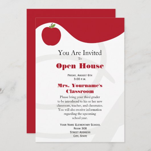 Terug naar school Open House Uitnodiging - Red App (Voorkant / Achterkant)