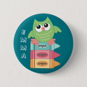 Terug naar School OWL Name Backpack Button
