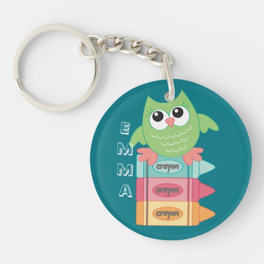 Terug naar School OWL Name Backpack Label Sleutelhanger (Voorkant)