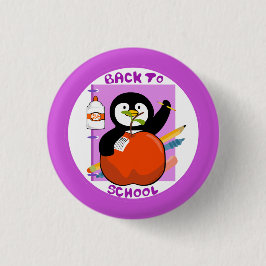 Terug naar School Paars Penguin Ronde Button 3,2 Cm