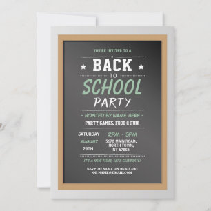 Terug naar School Party Chalkboard Kinder uitnodig Kaart