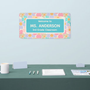 Terug naar school Pastel Bloemen Leraar Spandoek