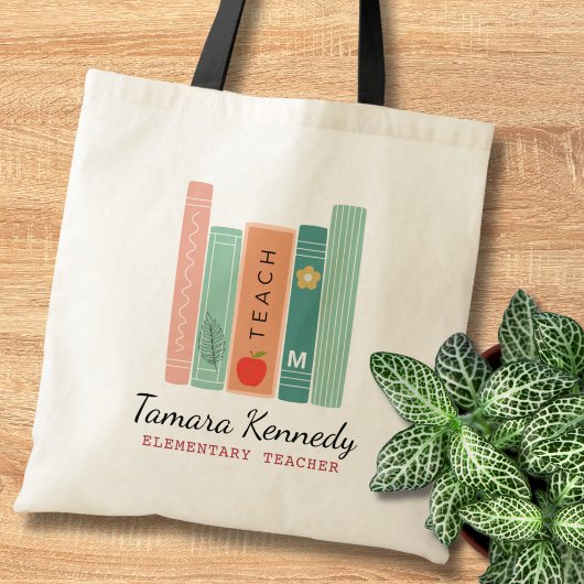 Terug naar School Pastel Boeken Leraar Naam Gift Tote Bag