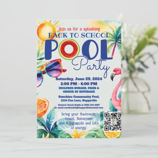 terug naar school Pool party class vrienden verjaa Kaart (Staand voorkant)