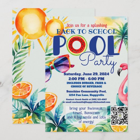 terug naar school Pool party class vrienden verjaa Kaart (Voorkant / Achterkant)