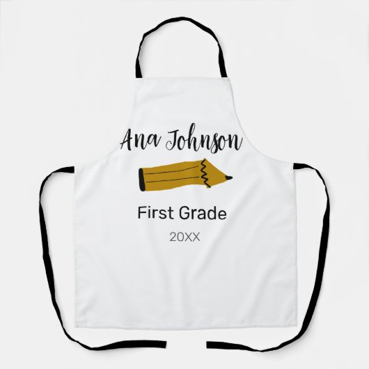 Terug naar school potlood toevoegen naam klas jaar schort (Voorkant)
