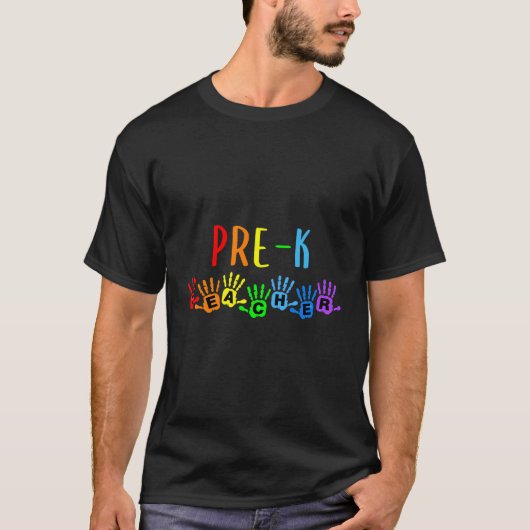 Terug naar school Pre-K leraar Handprints T-shirt (Voorkant)