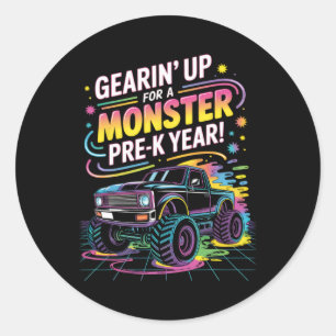 Terug naar school Preschool Pre-k Monster Truck Ee Ronde Sticker