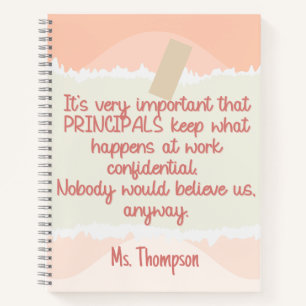 Terug naar school Principal Retro Peach Wavy Funny Notitieboek