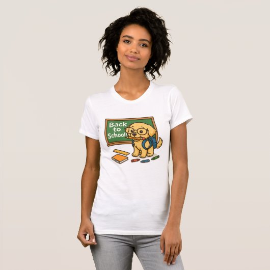 Terug naar School Pup - Schattigee Golden Retrieve T-shirt (Voorkant volledig)