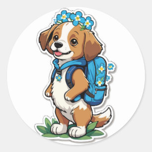 Terug naar school Puppy - Een vergeet-me-niet vrie Ronde Sticker