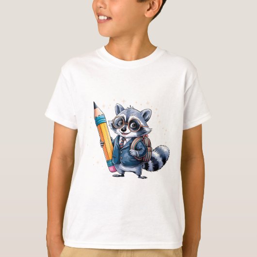 Terug naar School Raccoon - Waterverf Raccoon Stud T-shirt (Voorkant)