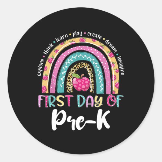 Terug naar school Rainbow Happy First Day of Pre-K Ronde Sticker (Voorkant)