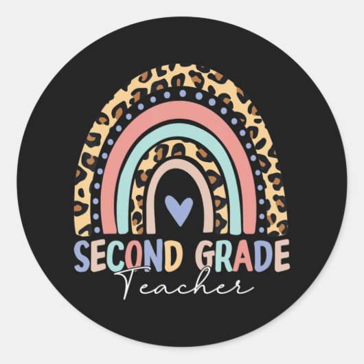 Terug naar school Rainbow Leopard Tweede Grade Tea Ronde Sticker (Voorkant)
