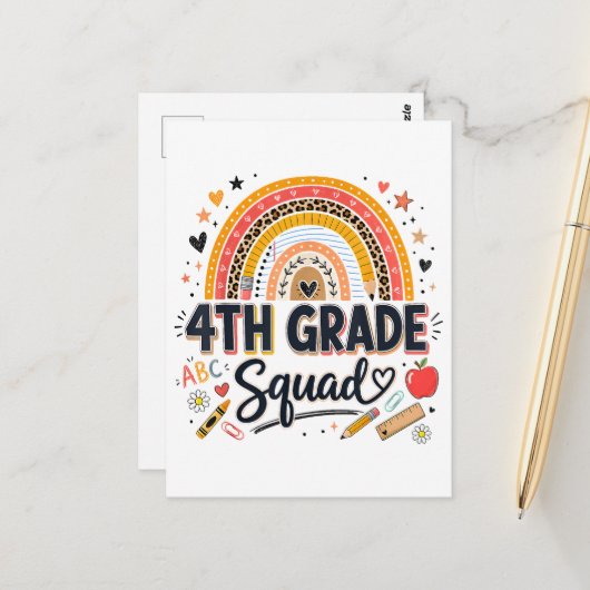 Terug naar school regenboog 4e klas squad briefkaart (Voorkant / Achterkant in situ)