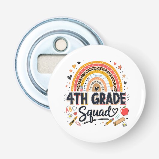 Terug naar school regenboog 4e klas squad button flesopener (Voorkant)