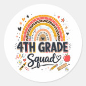 Terug naar school Regenboog 4e klas Squad Ronde Sticker (Voorkant)