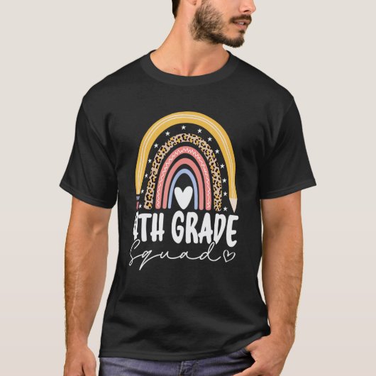Terug naar school regenboog 4e vierde klas squad v t-shirt (Voorkant)