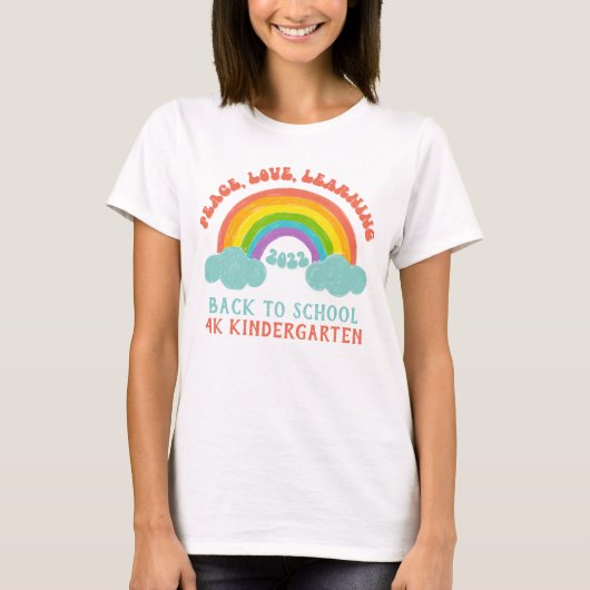 Terug naar school Retro Rainbow Peace Love Learnin T-shirt (Voorkant)