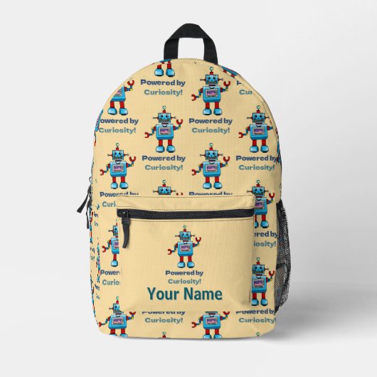Terug naar school - robot (naam toevoegen) bedrukte rugzak (Voorkant)