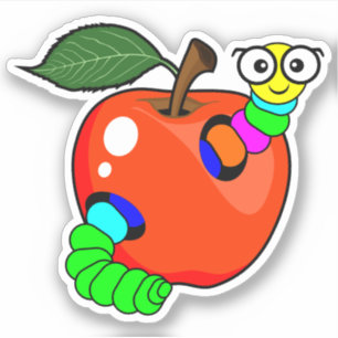 Terug naar school rode appel met worm - Aangepast  Sticker