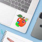 Terug naar school rode appel met worm - Aangepast  Sticker (Laptop met iPhone)