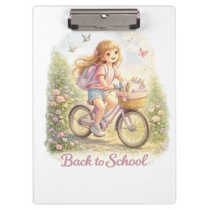 Terug naar school Schattig meisje Fiets Klembord