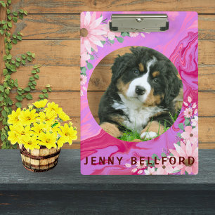 Terug naar school Schattigee hond Roze Bloemen Wat Klembord