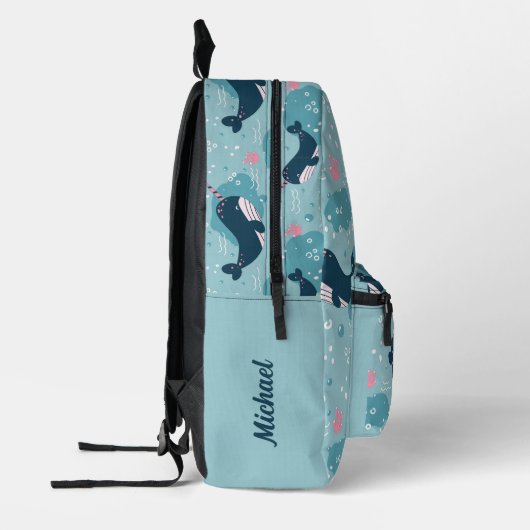 Terug naar school - Schattigee Narwhal gepersonali Bedrukte Rugzak (Links)