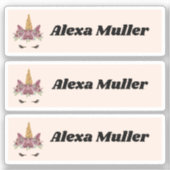 Terug naar School Schattigee Paarse Eenhoorn Naam  Sticker (Voorkant)