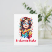 Terug naar school. School Meisje Waterverf Briefkaart (Staand voorkant)