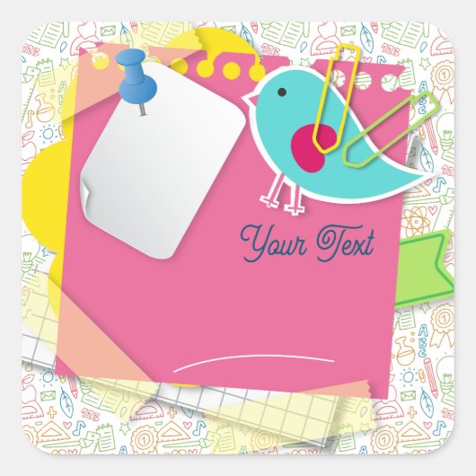 Terug naar school. Schoolbenodigdheden Achtergrond Vierkante Sticker (Voorkant)