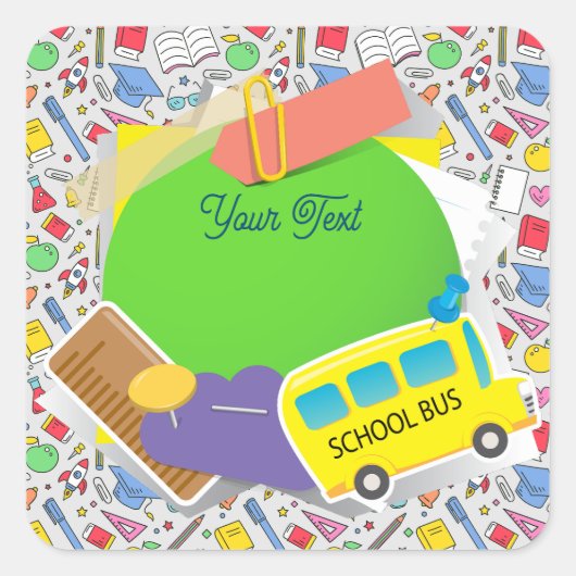 Terug naar school. Schoolbenodigdheden Achtergrond Vierkante Sticker (Voorkant)