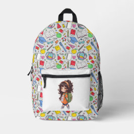 Terug naar school. schoolmeisje bedrukte rugzak