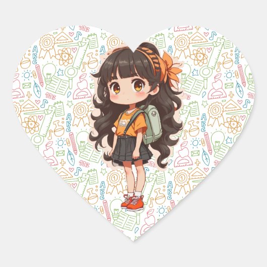 Terug naar school. schoolmeisje hart sticker (Voorkant)