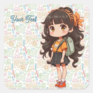 Terug naar school. schoolmeisje vierkante sticker