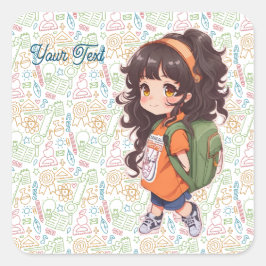 Terug naar school. schoolmeisje vierkante sticker