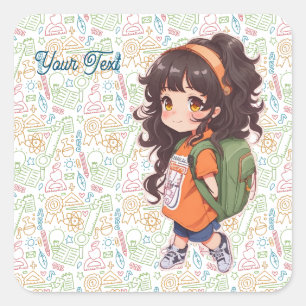 Terug naar school. schoolmeisje vierkante sticker