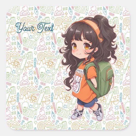 Terug naar school. schoolmeisje vierkante sticker (Voorkant)