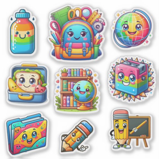 Terug naar school set van 9 kleurrijke elementen sticker (Voorkant)