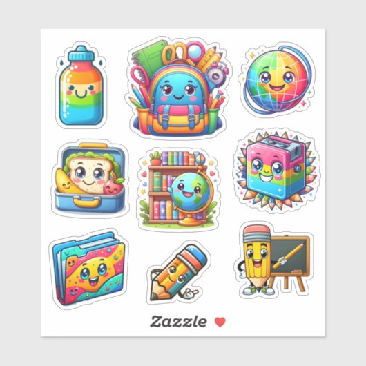 Terug naar school set van 9 kleurrijke elementen sticker (Vel)