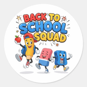 Terug naar school squad leuk potlood gummetje ontw ronde sticker