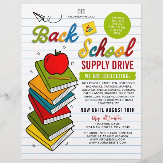 Terug naar School Supply Drive Charity Raffle Flyer (Voorkant)