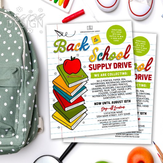 Terug naar School Supply Drive Charity Raffle Flyer