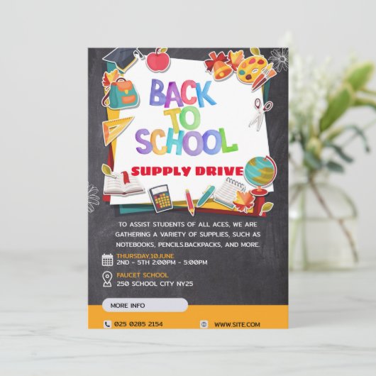 Terug naar School Supply Drive Fundraiser Flyer Kaart (Staand voorkant)