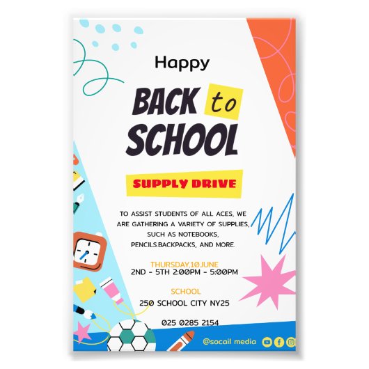 Terug naar School Supply Drive Fundraiser Foto Afdruk (Voorkant)